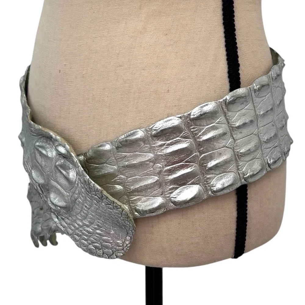 ROBERTO CAVALLI SILVER CROCODILE WIDE BELT